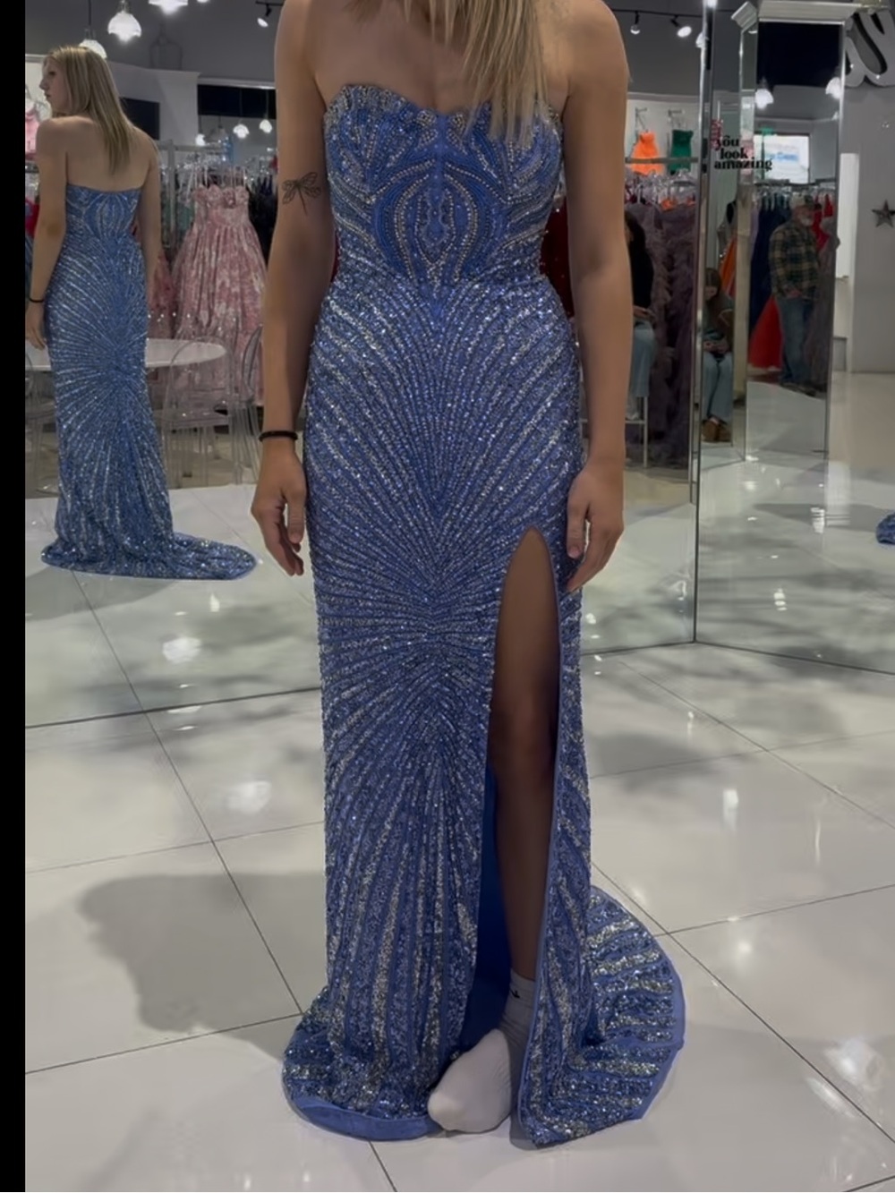 Jovani Periwinkle Sequin Strapless Prom Gown - Picture 4 of 5